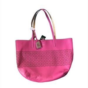 Ralph Lauren pink and gold reversible leather tote